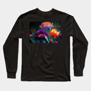 Floral Garden Botanical Print with Peony Long Sleeve T-Shirt